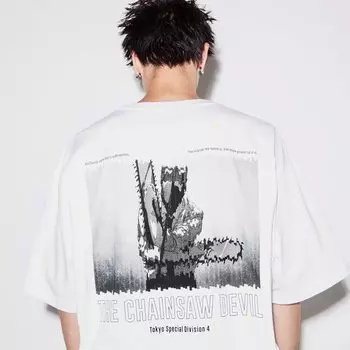 Футболка оверсайз Chainsaw Man x Kosuke Kawamura UT Graphic Denji Uniqlo, белый