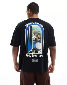 Футболка оверсайз черного цвета с живописным принтом на спине ASOS DESIGN