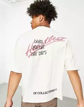 Футболка оверсайз цвета экрю с разноцветными графическими принтами ASOS Dark Future