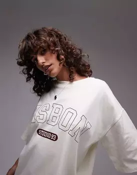 Футболка оверсайз цвета экрю Topshop с изображением Лиссабона