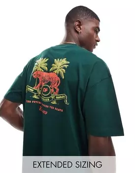 Футболка оверсайз цвета хаки с тигровым принтом на спине ASOS DESIGN