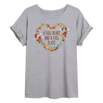 Футболка оверсайз для подростков "Микки и Минни: полное сердце, полная тарелка" Disney, серый