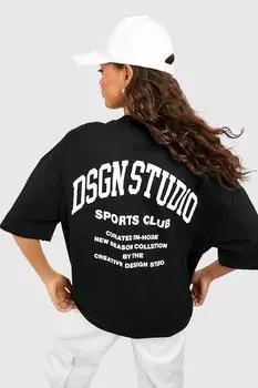 Футболка оверсайз dsgn studio sports club Boohoo, черный