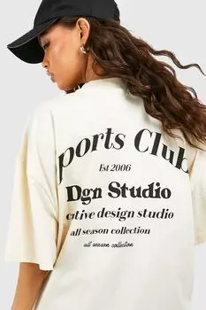 Футболка оверсайз Dsgn Studio Sports Club boohoo, бежевый