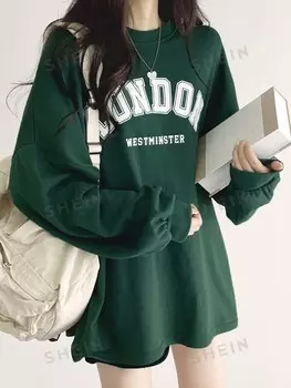 Футболка оверсайз, графические буквы, заниженная линия плеча Dazy, темно-зеленый