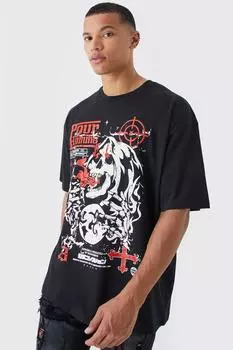 Футболка оверсайз grim reeper с графикой tall Boohoo, черный