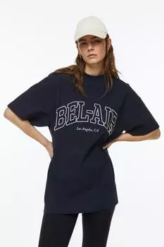 Футболка оверсайз H&amp;M, темно-синий/бель-эйр