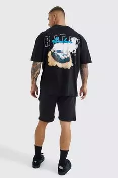 Футболка оверсайз и короткий комплект Boohoo, черный