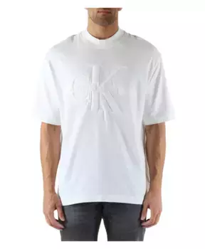 Футболка оверсайз из хлопка и вискозы с вышитым логотипом Calvin Klein Jeans, белый