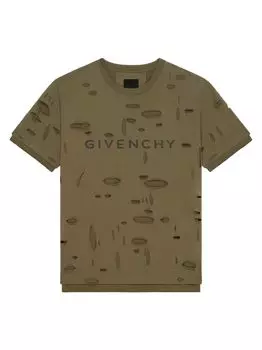 Футболка оверсайз из хлопка с эффектом потертости Givenchy, хаки