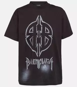 Футболка оверсайз из хлопкового джерси Metal BB Balenciaga, Washed Black/White