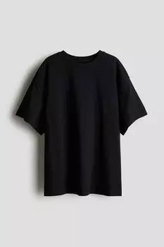 Футболка оверсайз из хлопкового трикотажа H&M, черный