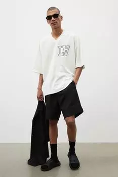 Футболка оверсайз из сетки с принтом H&M, белый