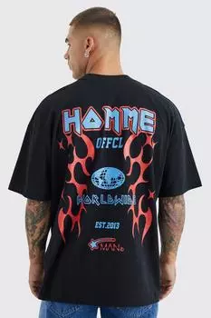 Футболка оверсайз из тяжелого веса homme flames Boohoo, черный