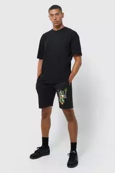 Футболка оверсайз калифорния и короткий комплект Boohoo, черный