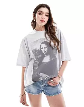 Футболка оверсайз ледяного серого цвета с лицензионным принтом Моны Лизы ASOS DESIGN