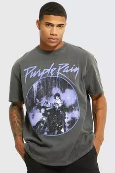 Футболка оверсайз лицензия prince acid wash Boohoo, угольный