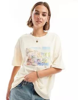 Футболка оверсайз лимонного цвета с акварельным рисунком «Sorrento» ASOS DESIGN