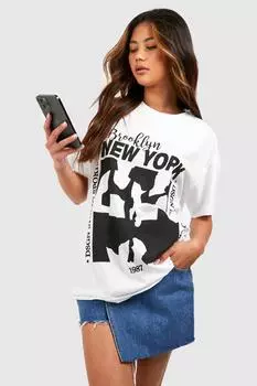 Футболка оверсайз нью-йорк Boohoo, белый