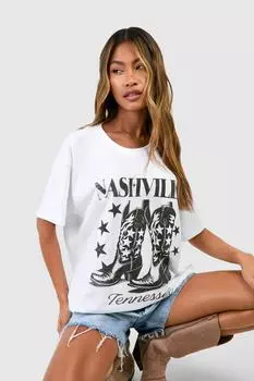 Футболка оверсайз «Нэшвилл» boohoo, белый