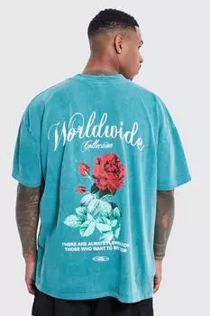 Футболка оверсайз overdye worldwide цветочная графика Boohoo, зеленый