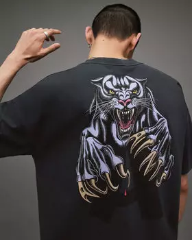 Футболка оверсайз Panther Crew Beast AllSaints, мытый черный