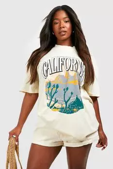 Футболка оверсайз plus california western Boohoo, серый