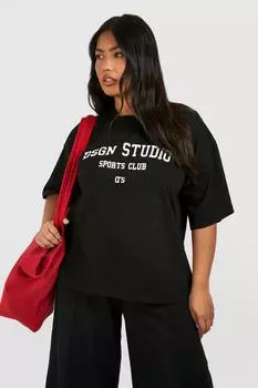 Футболка оверсайз Plus Dsgn Studio Sports Club boohoo, черный