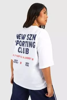 Футболка оверсайз Plus New Szn Sports Club boohoo, белый