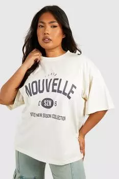 Футболка оверсайз Plus Nouvelle boohoo, бежевый