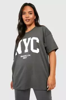 Футболка оверсайз Plus Nyc boohoo, серый