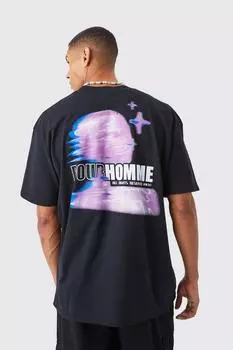Футболка оверсайз pour homme с графикой Boohoo, черный