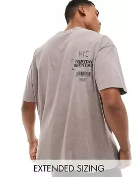 Футболка оверсайз размытого коричневого цвета с текстовым принтом «NYC» ASOS DESIGN, плотность 220 г/м2