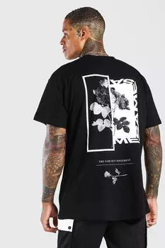 Футболка оверсайз с цветочным фото на спине Boohoo, черный