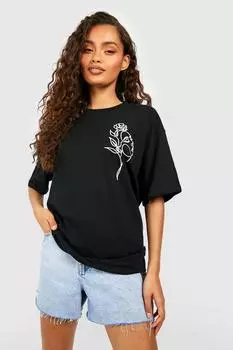 Футболка оверсайз с цветочным карманом и принтом Boohoo, черный