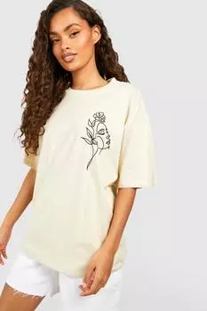 Футболка оверсайз с цветочным карманом и принтом Boohoo, песочный