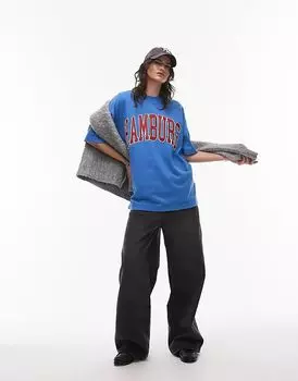 Футболка оверсайз с графическим принтом Hamburg синего цвета Topshop