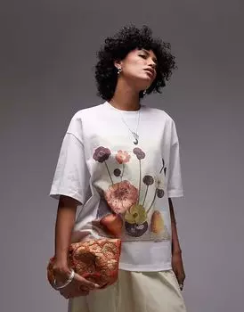 Футболка оверсайз с графическим принтом натюрморта Topshop белого цвета