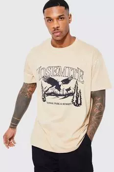 Футболка оверсайз с графикой yosemite Boohoo, песочный