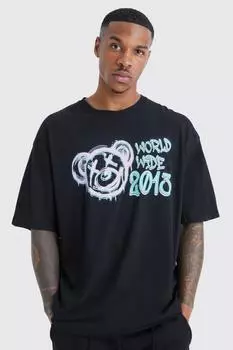Футболка оверсайз с графиком тедди worldwide Boohoo, черный