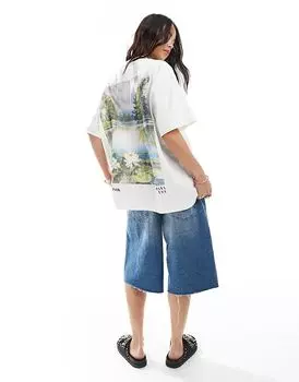 Футболка оверсайз с изображением кувшинок в кремово-белом цвете ASOS DESIGN