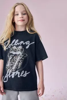 Футболка оверсайз с изображением Rolling Stones, 100% хлопок (3 16 лет) Next, черный