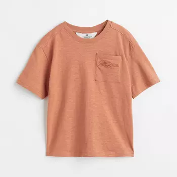 Футболка оверсайз с карманом H&M Smile and wave, оранжевый