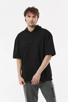 Футболка оверсайз с карманом-кенгуру с вышивкой и капюшоном Fullamoda, черный