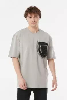 Футболка оверсайз с карманом с принтом Fullamoda, копченый