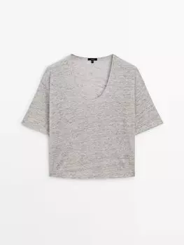 Футболка оверсайз с короткими рукавами из 100% льна Massimo Dutti, серый