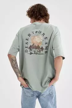 Футболка оверсайз с круглым вырезом DeFacto, бирюзовый