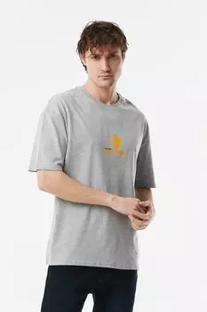 Футболка оверсайз с круглым вырезом и принтом Fake Smile Fullamoda, серый