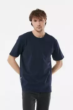 Футболка оверсайз с круглым вырезом и принтом на спине Fullamoda, темно-синий