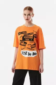 Футболка оверсайз с круглым вырезом и текстовым принтом Fullamoda